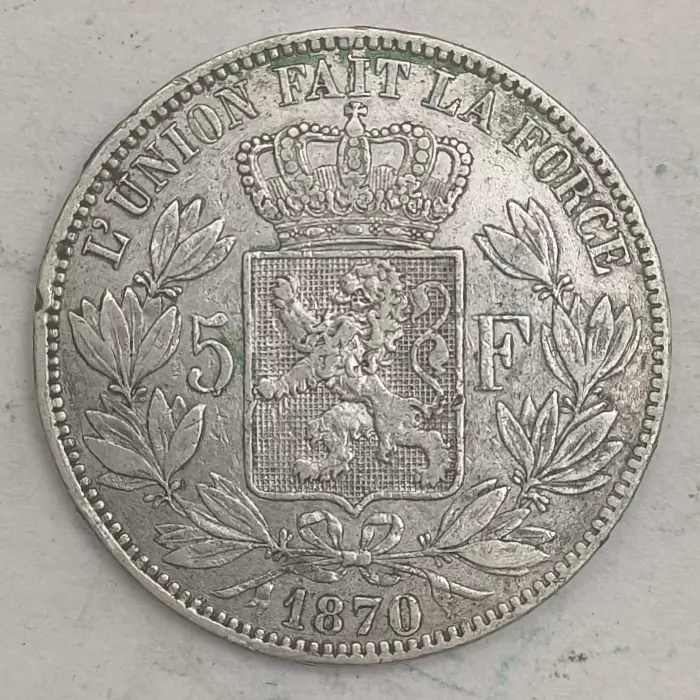 Rückseite : Belgien 5 Francs 1870