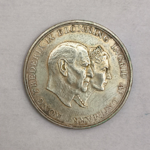 Obverse : Denmark 5 kroner Silver wedding - Frederick IX 1960