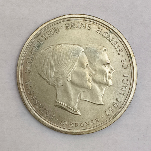 Rückseite : Dänemark 10 Kronen Hochzeit der Prinzessin Margrethe - Frederik IX 1967- ♥ C
