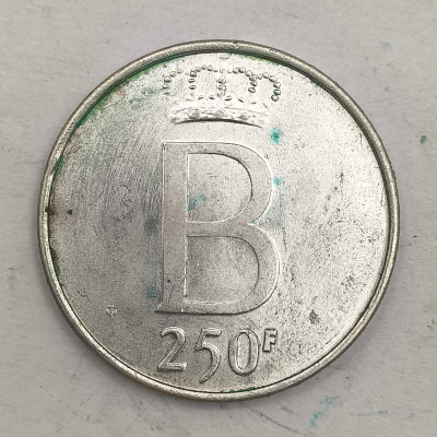 Rückseite : 250-franc Gedenkmünze - Baudouin Ier - 25. Jahrestag der Inthronisation in niederländisch