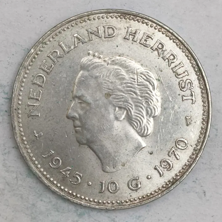 Rückseite : 10-gulden niederländische Gedenkmünze, 25. Jahrestag der Befreiung, 1970