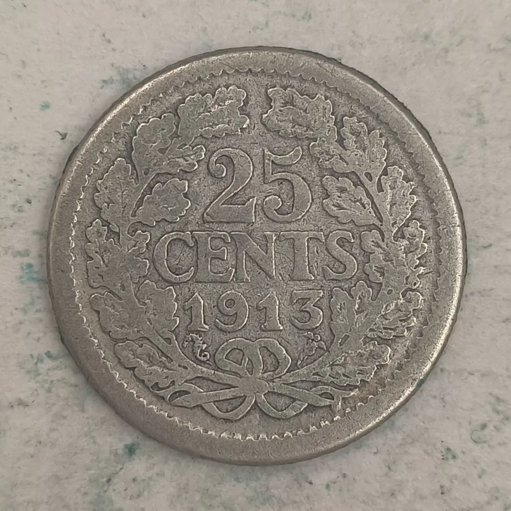 Rückseite : Niederlande 25 Cent - Königin Wilhelmina - 1913
