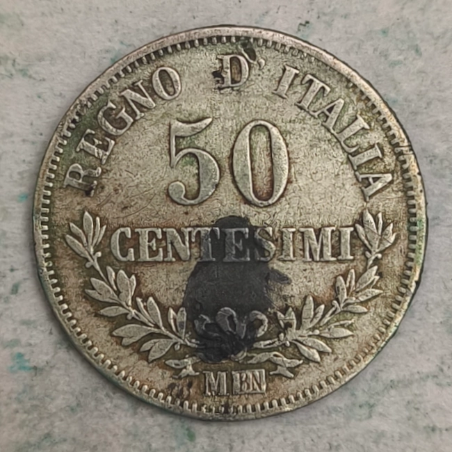 Rückseite : Italie - 50 centesimi 1863- M BN couronne