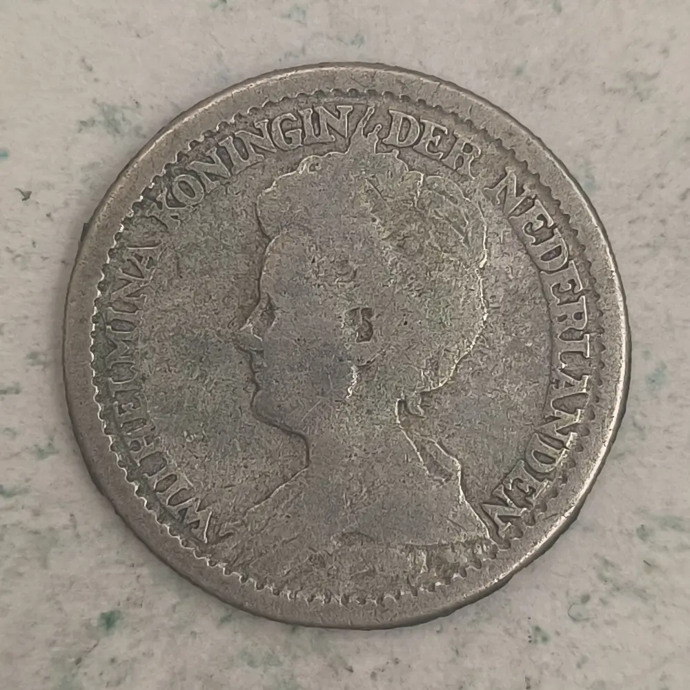 Obverse : Netherlands 25 Cents - Queen Wilhelmina - 1913