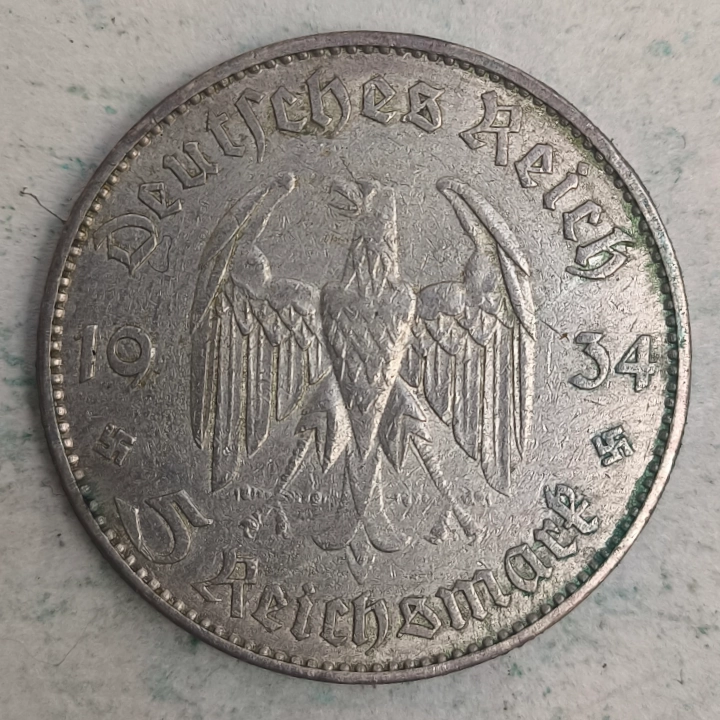 Obverse : Germany - 5 Reichsmark - Potsdam garrison church 1934-J