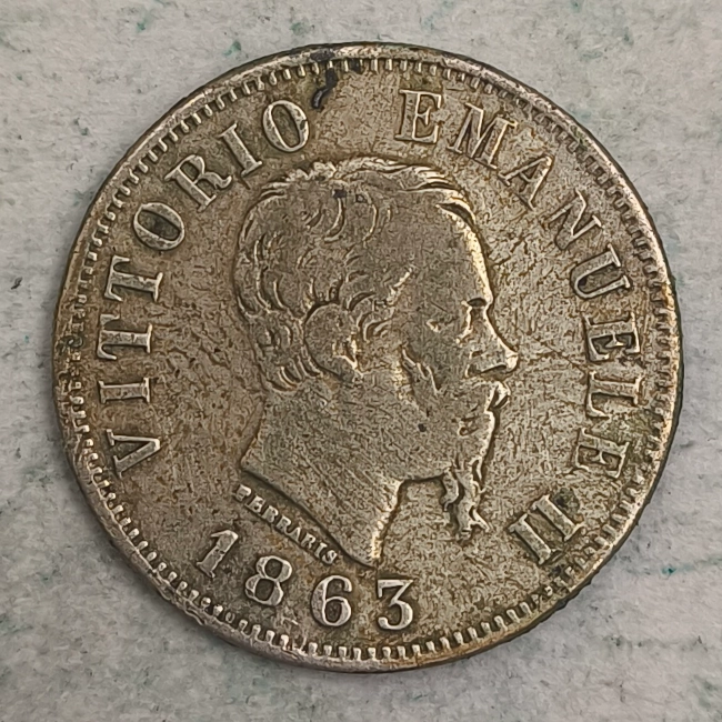 Obverse : Italy - 50 centesimi 1863- M BN crown