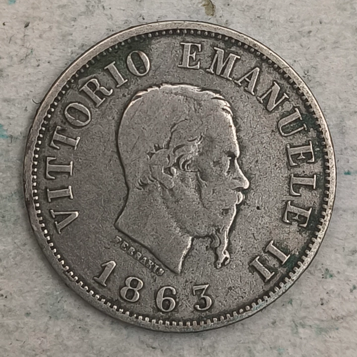Obverse : Italie - 50 centesimi 1863- M BN écu