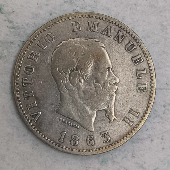 Obverse : Italy - 1 lira 1863 - M