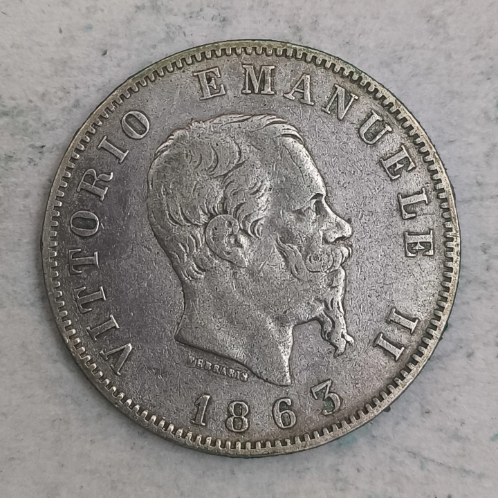 Obverse : Italy - 1 lira VITORIO EMANUELE 1863 - M