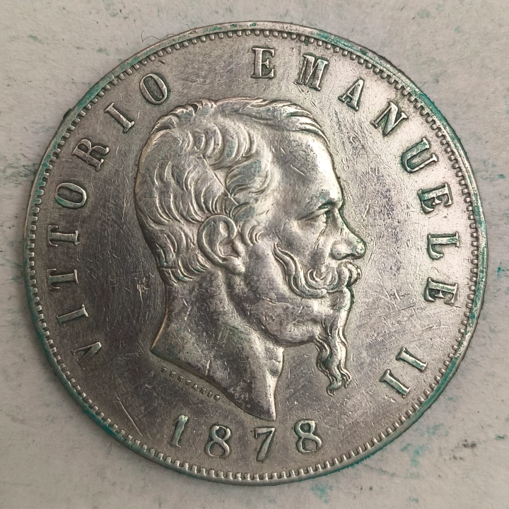 Obverse : Italy - 5 lire 1878 R - Vittorio Emanvelle II