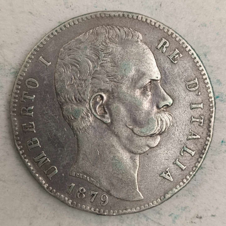 Obverse : Italy - 5 lire 1879 R - Umberto I