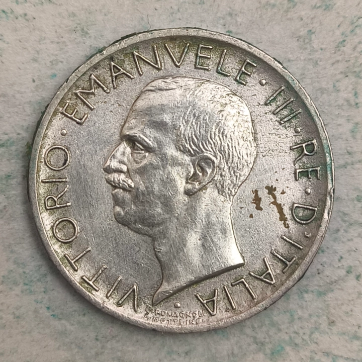 Obverse : Italy - 5 lire 1927 R - Vittorio Emanvelle III