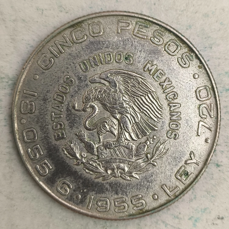 Obverse : Mexico 5 pesos 1955 Mo