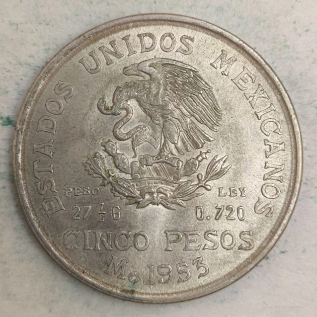 Obverse : Mexico 5 pesos 1953 Mo Hidalgo
