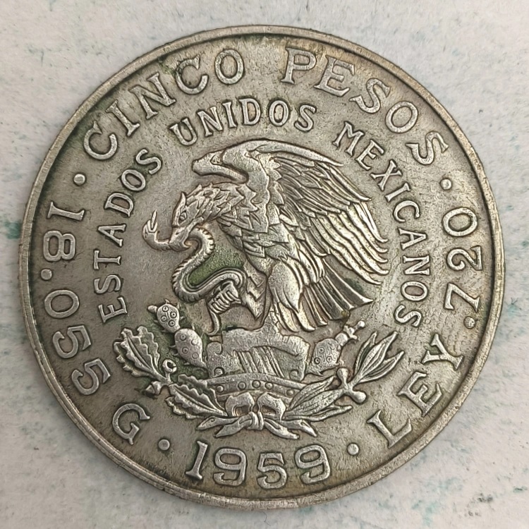 Obverse : Mexico 5 pesos 1959 Mo Centenary birth Carranza