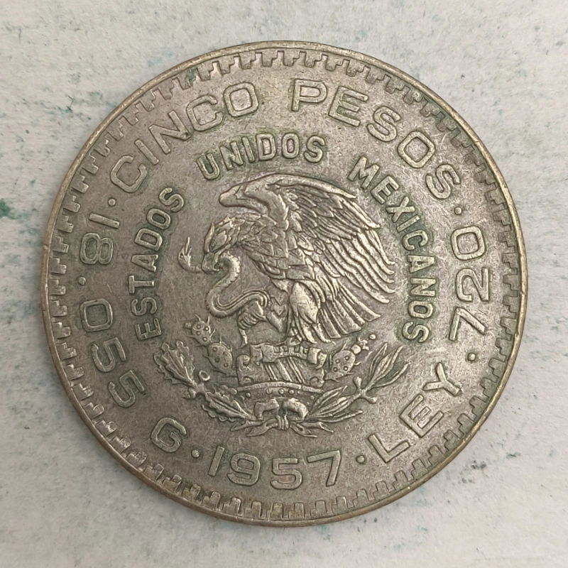 Obverse : Mexico 5 pesos 1957 Mo