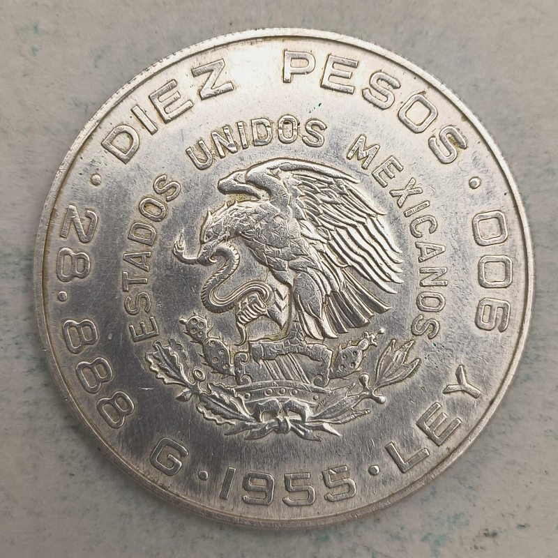 Obverse : Mexico 10 pesos 1955 Mo