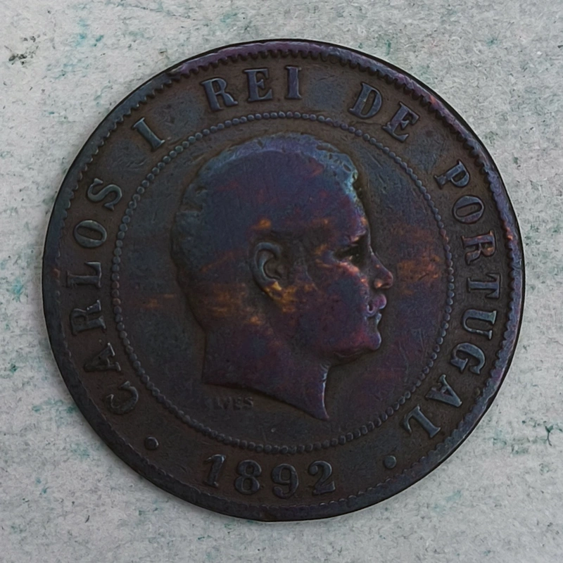 Obverse : Portugal 20 res 1892 - Charles I (Paris mint)