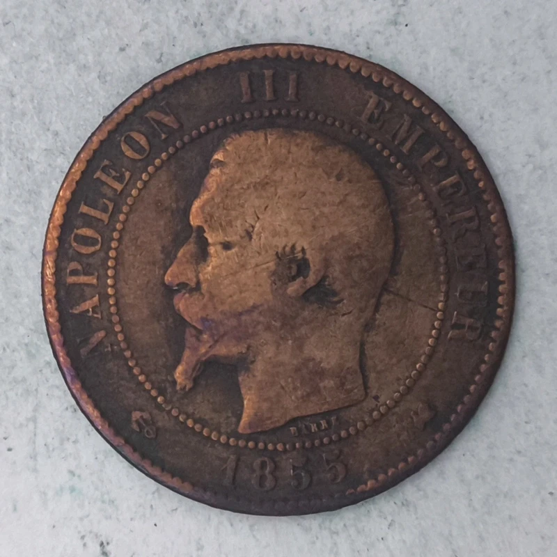 Obverse : France 10 cents - Napoleon III 1855-K horizontal vine leaf