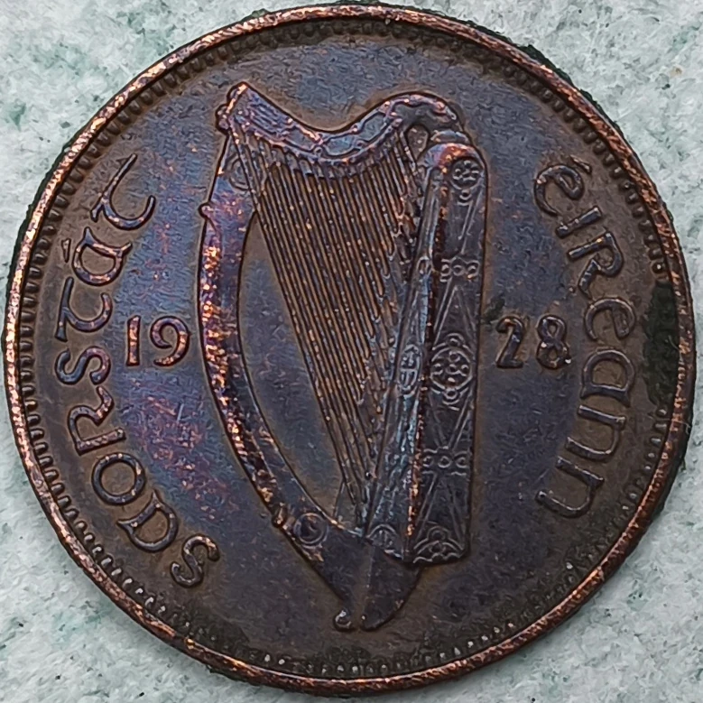 Avers : Irlande ¼ penny (farthing) 1928 - État libre d'Irlande - Bécasse