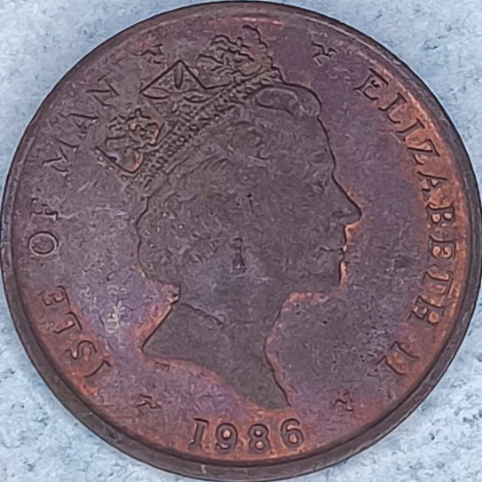 Avers : Île de Man 2 pence 1986 - Faucon pèlerin