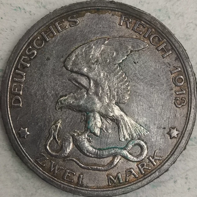 Avers : Allemagne 2 marks 1913 - Guillaume II - Appel « An Mein Volk »