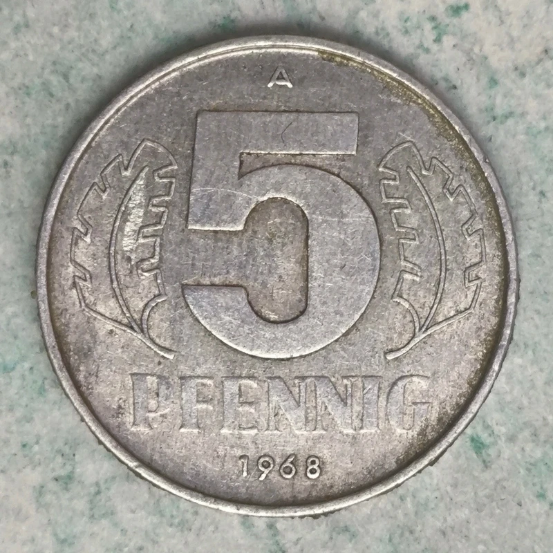 Rückseite : Ostdeutschland 5 Pfennig 1968 A