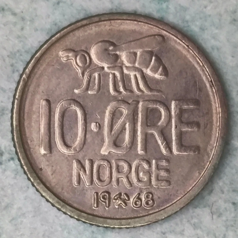 Reverse : Norway 10-øre 1968