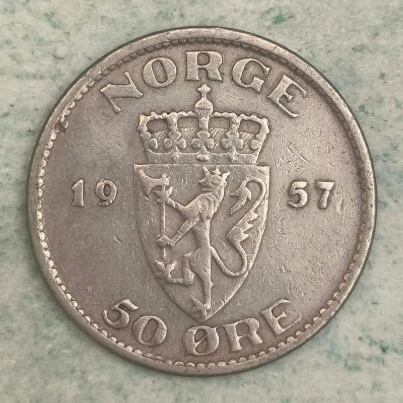 Reverse : Norway 50 øre 1957