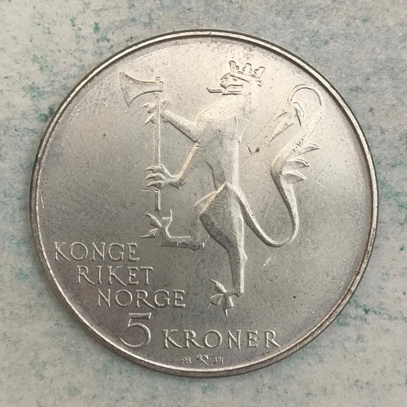 Reverse : Norway 5 kroner 1978 (350th anniversary of the Norwegian Army)