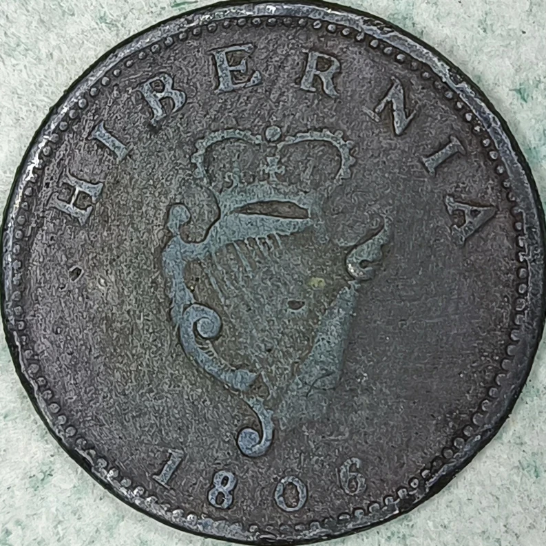 Revers : Irlande 1 farthing 1806 - George III - Harpe couronnée