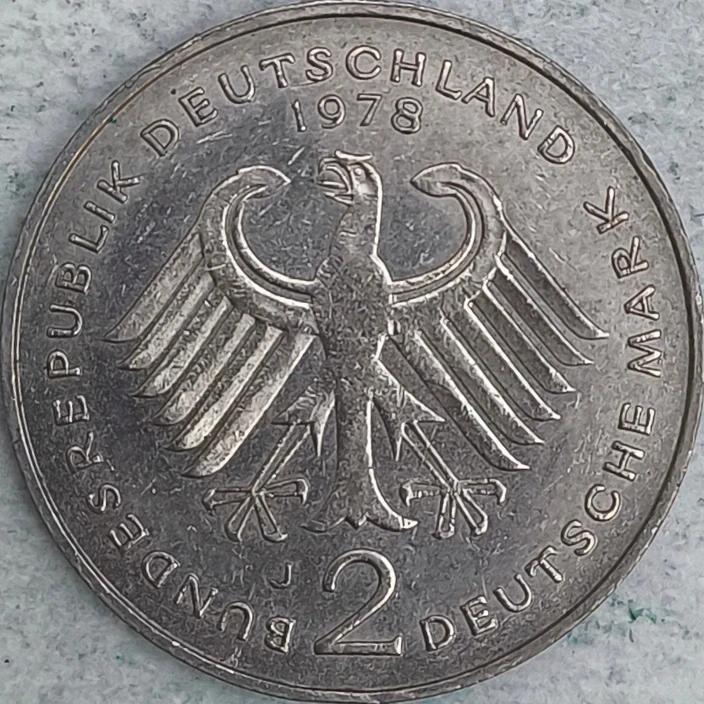 Rückseite : Deutschland 2 Mark Konrad Adenauer 1978 J
