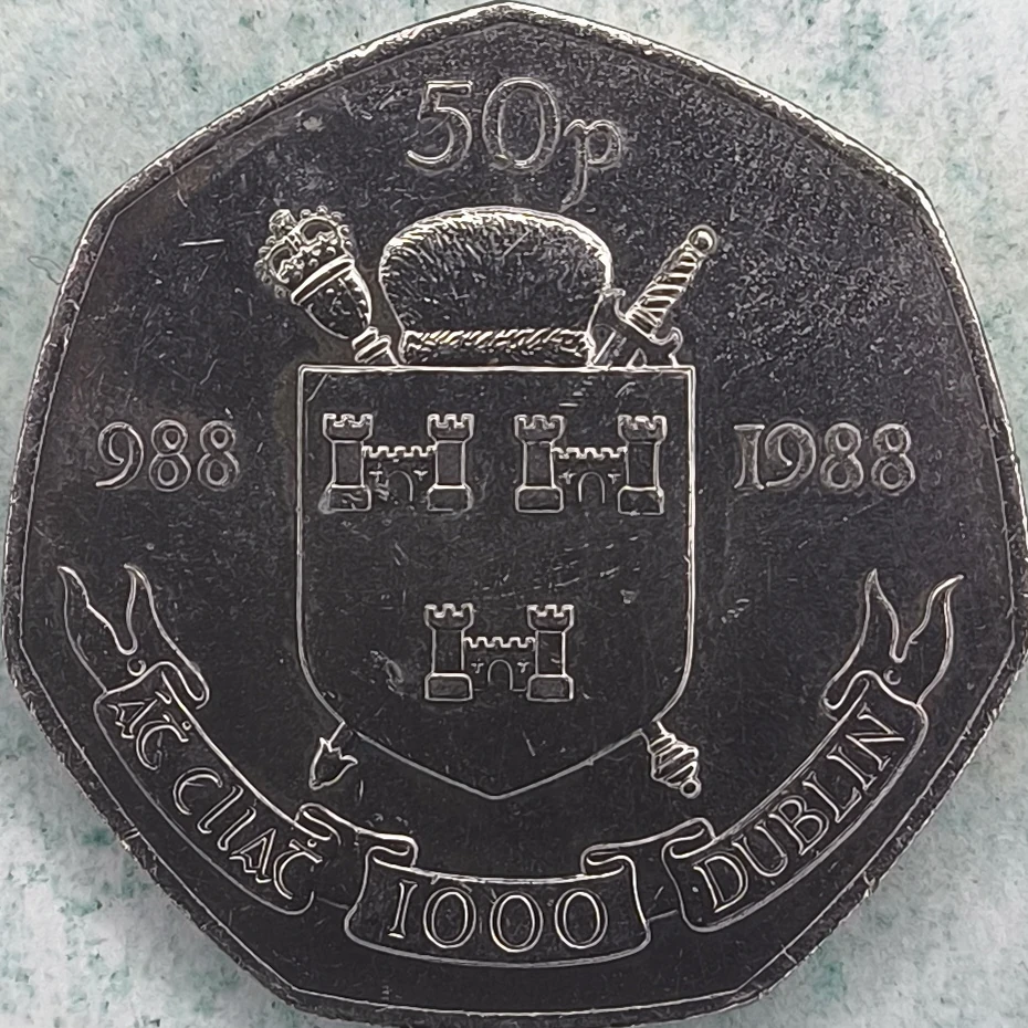 Revers : Irlande 50 pence 1988 - Millénaire de Dublin - Belle épreuve