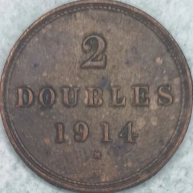 Reverse : Guernesey 2 doubles 1914 - Armoiries