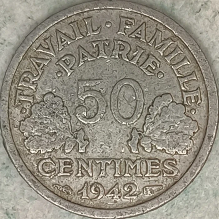 Rückseite : Frankreich 50 Centimes 1942 - Französischer Staat (Francisque)