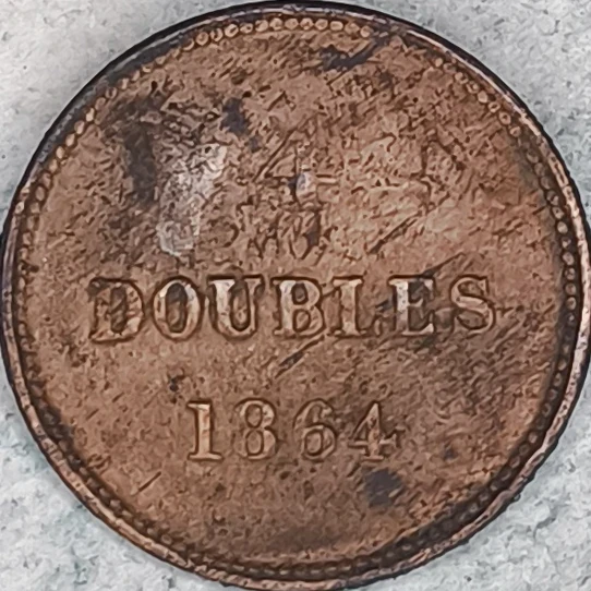 Revers : Guernesey 4 doubles 1864 - Armoiries de l'île