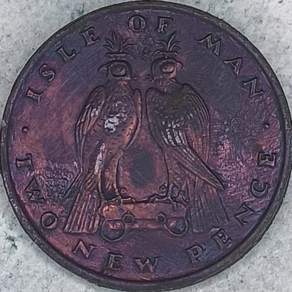 Revers : Île de Man 2 new pence 1975 - Paire de faucons