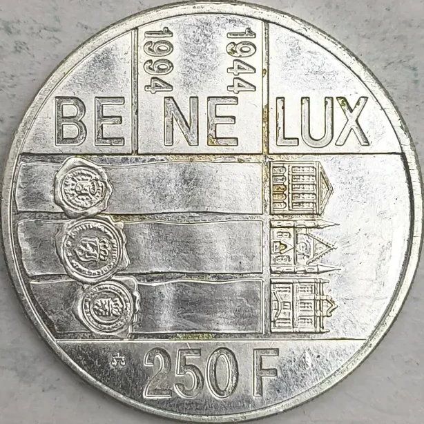 Keerzijde : 250-franc munt - Albert II - 50 jaar BENELUX