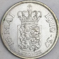 Reverso : Dinamarca 2 kroner 25º Aniversário do Reinado - Christian X 1937