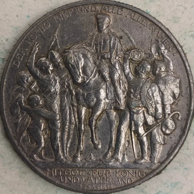 Revers : Allemagne 2 marks 1913 - Guillaume II - Appel « An Mein Volk »