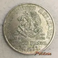 ESTADOS UNIDOS MEXICANOS PESO 27 7/9 G LEY 0.720 CINCO PESOS Mo 1953