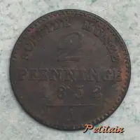 2 PFENNIGE SCHEIDE MÜNZE 1852 A